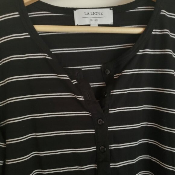 La Ligne Boyfriend Henley Striped Long Sleeve Oversized Top - Size XS - Picture 4 of 6